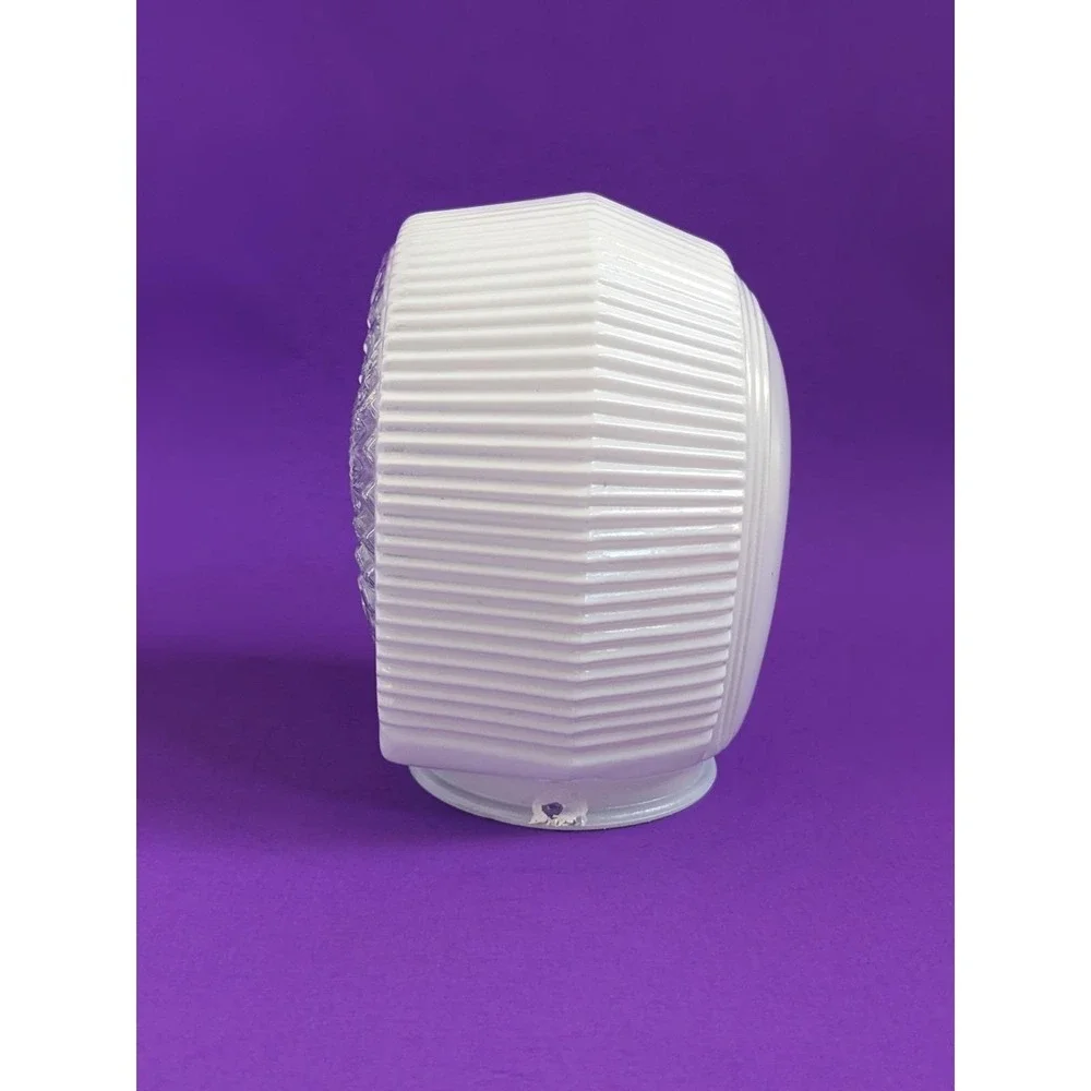 Vintage Art Deco White & Clear Glass Ribbed Ceiling‎ Porch Light Shade Sunburst